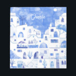 Santorini Watercolor Personalized Notepad<br><div class="desc">A watercolor painting in vibrant blue and white of Oia on the beautiful Greek island of Santorini.  Original art by Nic Squirrell. Change or remove the name to personalize.</div>