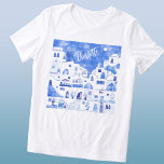 Santorini Watercolor Personalized Tri-Blend Shirt<br><div class="desc">Watercolor blue and white townscape painting based on the lovely Greek island of Santorini. Change the name to personalize.  Original art by Nic Squirrell.</div>