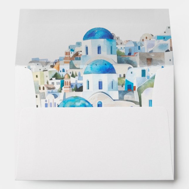 Santorini Wedding  Blue & White Landscape Envelope (Back (Bottom))