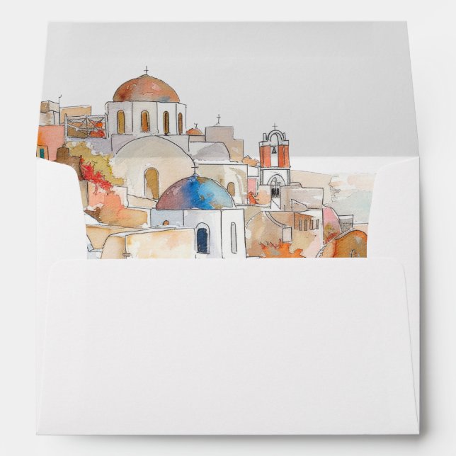 Santorini Wedding Colourful Landscape Envelope (Back (Bottom))