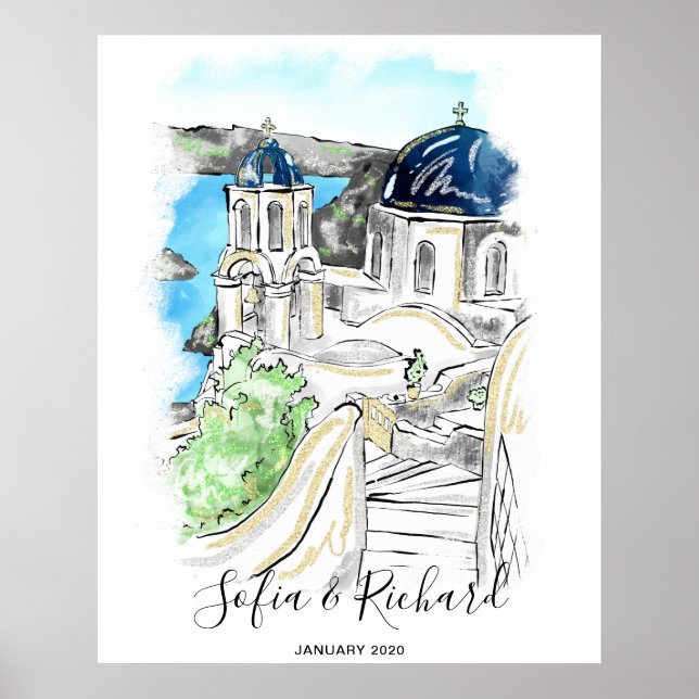 Santorini Wedding, Engagement, Proposal Poster (Front)