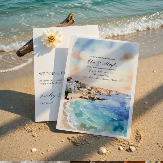 Santorini Wedding Invitation Template | Mediterran (Creator Uploaded)