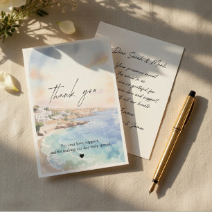 Santorini Wedding Mediterranean Coastal Thank You Card