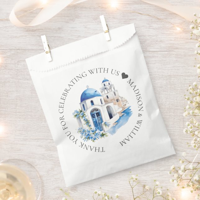Santorini Wedding Personalized Minimal Favour Bag (Clipped)