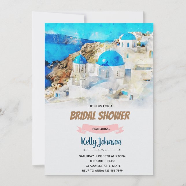 Santorini wedding shower theme invitation (Front)