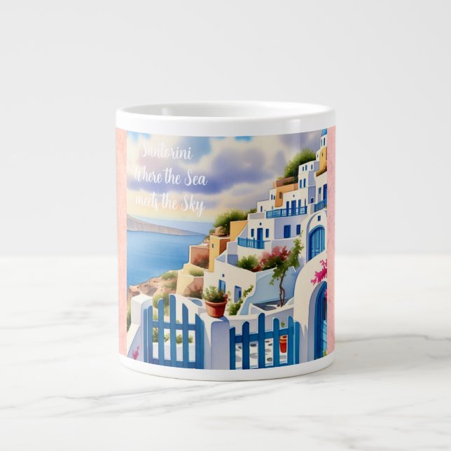 Santorini, Where the Sea meets the Sky Large Coffee Mug (Front)