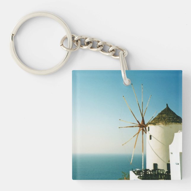 Santorini windmill, Greece Keychain (Front)