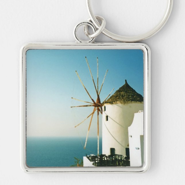 Santorini windmill, Greece Keychain (Front)
