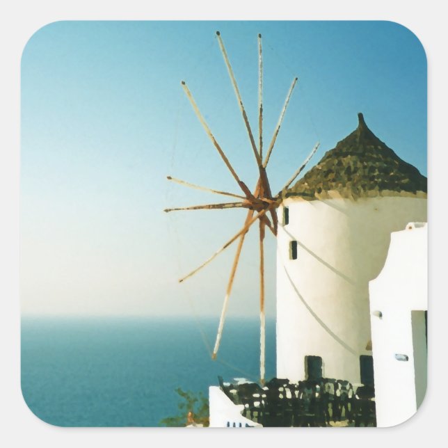 Santorini windmill, Greece Square Sticker (Front)