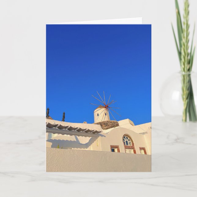 Santorini Windmill Oia Greece Photography Card (Front)