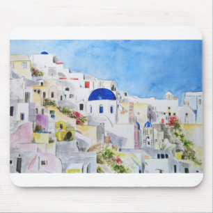 Santoroni Greece Aegean sea watercolor painting Mouse Pad