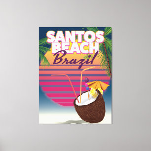Santos beach brazil vintage travel poster canvas print
