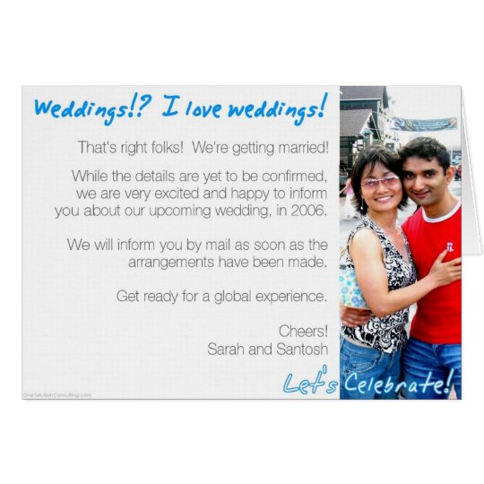Santosh and Sarah Announcement card