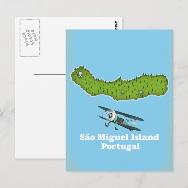 São Miguel Island Portugal map Postcard (Front/Back)