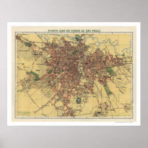 Sao Paulo Brasil Map 1913 Poster