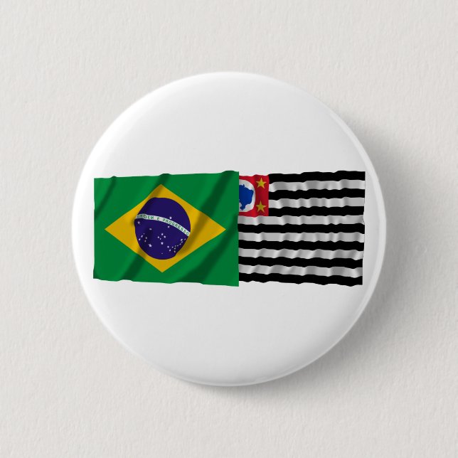 São Paulo & Brazil Waving Flags 2 Inch Round Button (Front)
