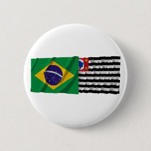 São Paulo & Brazil Waving Flags 2 Inch Round Button
