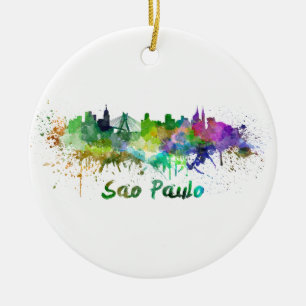 Sao Paulo skyline in watercolor Ceramic Ornament
