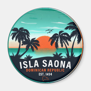 Saona Island Dominican Republic Retro Sunset 60s Magnet