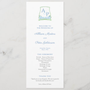 Sap Green Blue Hydrangea Monogram Wedding Program