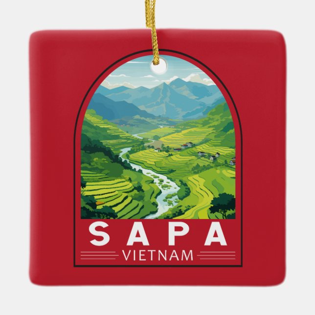 Sapa Vietnam Travel Art Vintage Ceramic Ornament (Front)