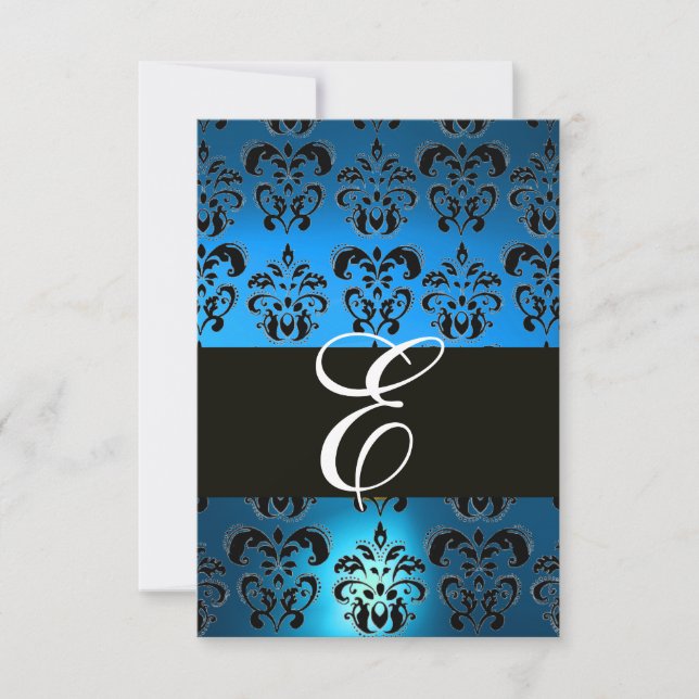 SAPHIRE BLANC BLEU DAMASK MONOGRAM RSVP (Devant)