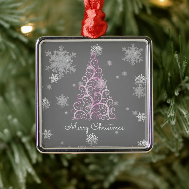 Sapin de Noël rose et ornement de flocons de neige (Arbre)