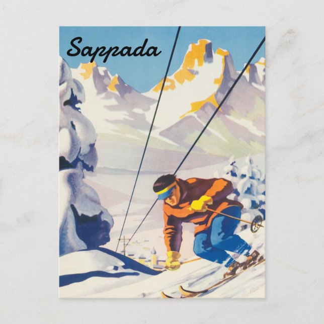 Sappada, Man on a Ski Track, Italy Postcard (Front)