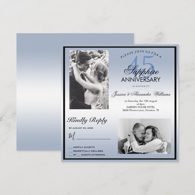 Sapphire 45th Wedding Anniversary Double Photo Invitation (Front/Back)