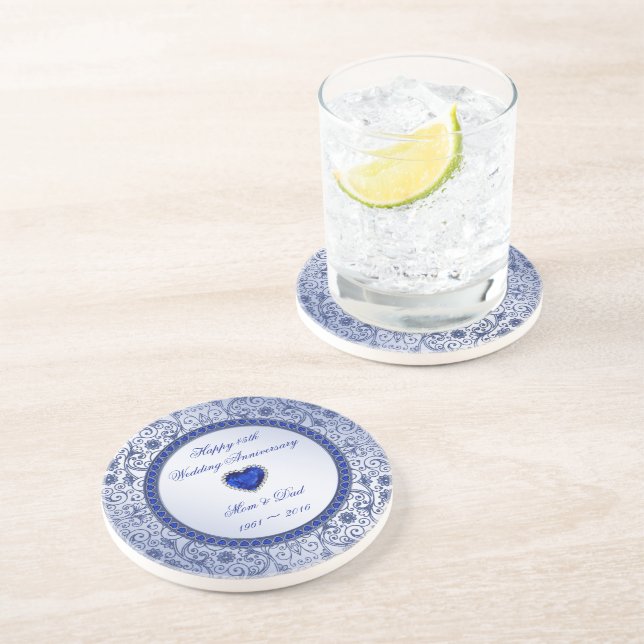 Sapphire 45th Wedding Anniversary Round Coaster (Side)