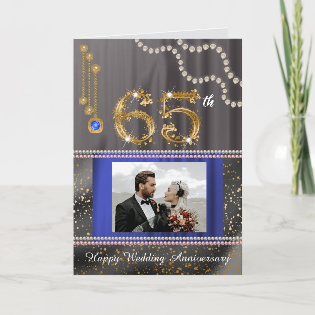 Sapphire 65th Anniversary Gold Number & Pearls Card (Front)