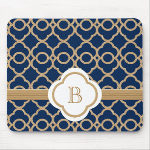 Sapphire and Gold Moroccan Monogrammed Mouse Pad
