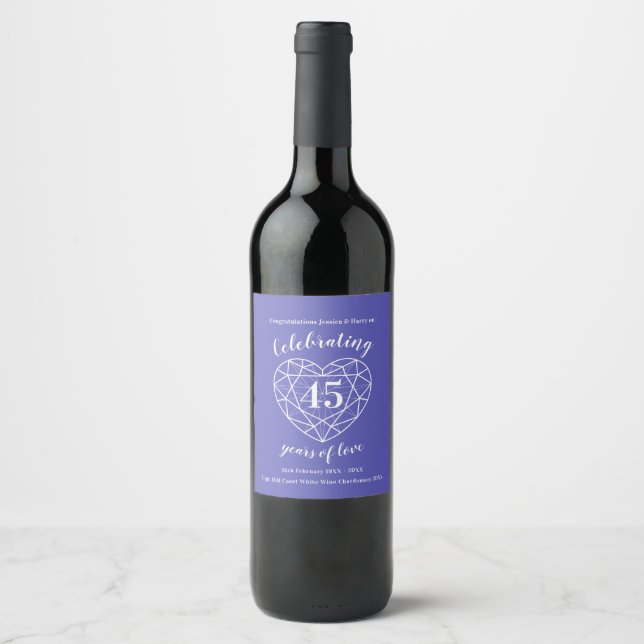 Sapphire anniversary 45 years of love wine labels (Front)