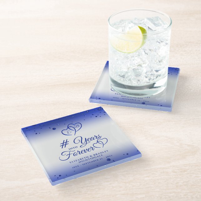 Sapphire Anniversary Hearts YEARS INTO FOREVER Glass Coaster (Angled)