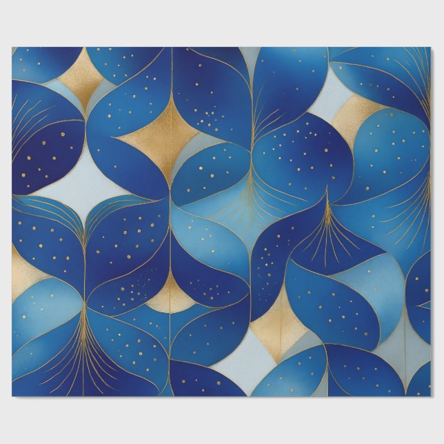 Sapphire Bloom & Gold Foil Gift Wrap (Flat)