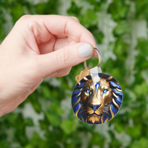 Sapphire Blue And Gold Lion, Keychain
