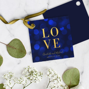 Sapphire Blue Bokeh Lights Faux Gold Love Favour Tags