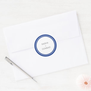 Sapphire Blue Bold Border Modern Wedding Classic Round Sticker