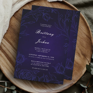Sapphire Blue Botanical Rose Garden Wedding Invitation