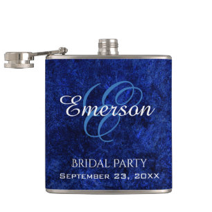 Sapphire Blue Cobalt Azure Bridal Party Monogram Hip Flask