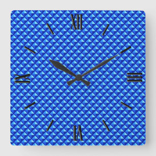 Sapphire blue, enamel look, studded grid square wall clock