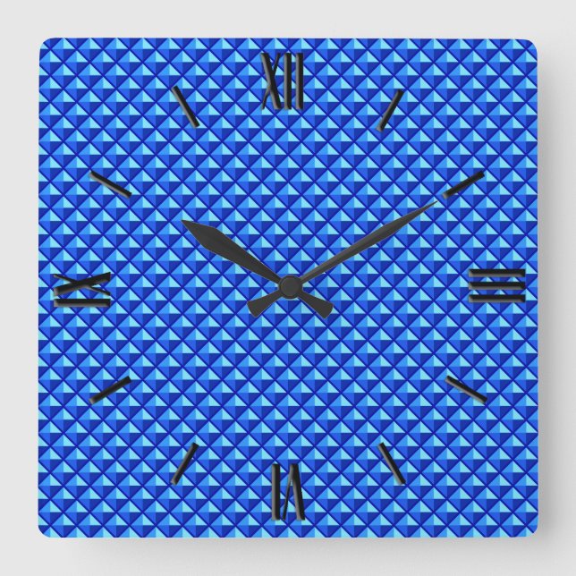 Sapphire blue, enamel look, studded grid square wall clock (Front)
