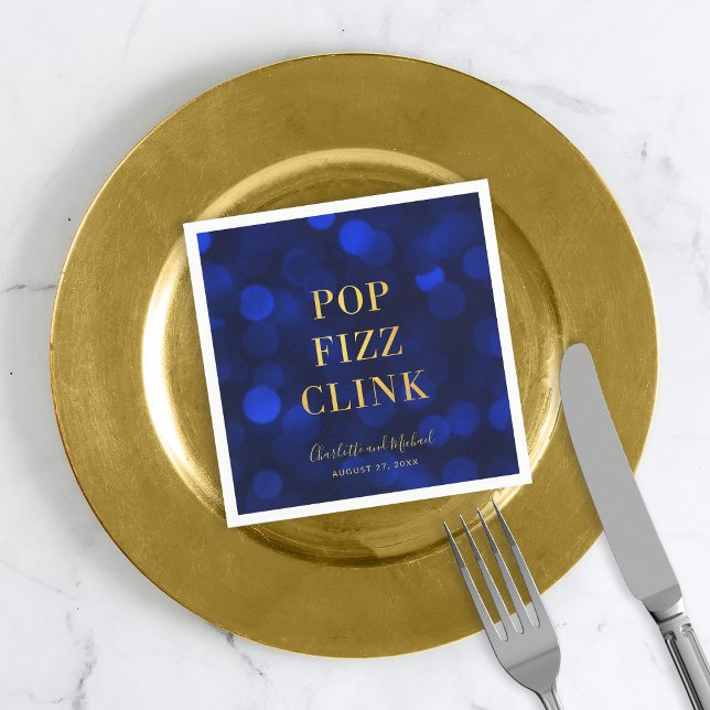 Sapphire Blue Faux Gold Pop Fizz Clink Napkin (Creator Uploaded)