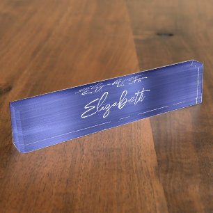 Sapphire Blue Foil Modern Brush Script Nameplate