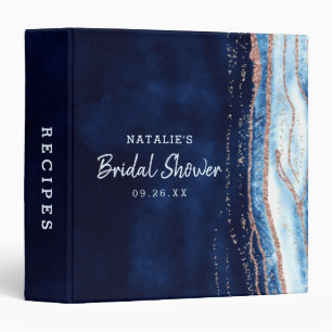 Sapphire Blue Geode Rock Bridal Shower Recipe Card Binder