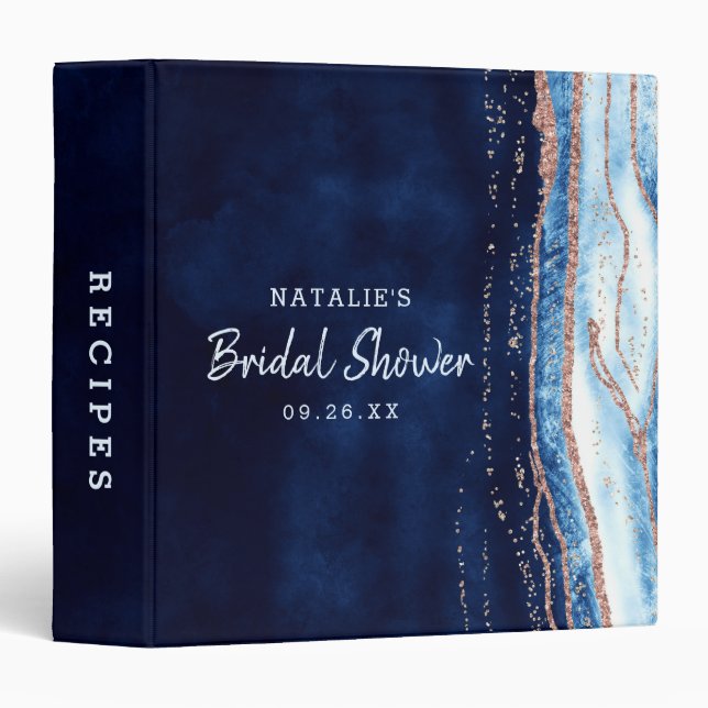 Sapphire Blue Geode Rock Bridal Shower Recipe Card Binder (Front/Spine)