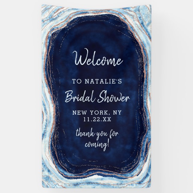 Sapphire Blue Geode Slice Bridal Shower Welcome Banner (Vertical)