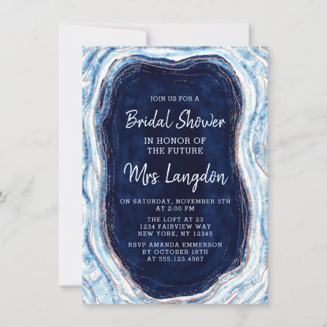 Sapphire Blue Geode Slice Wedding Bridal Shower Invitation (Front)