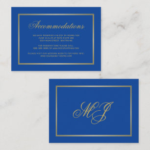 Sapphire Blue Gold Monogram Wedding Accommodations Enclosure Card