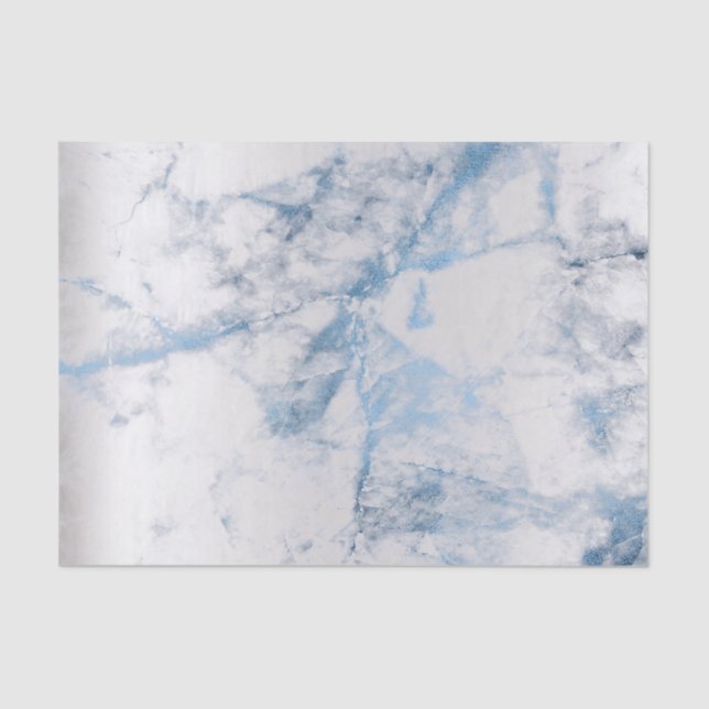 Sapphire Blue Grey Silver Marble Metallic Abstract Tissue Paper (Front)